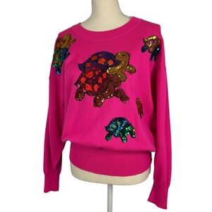 Escada Margaretha Ley Vintage Hot Pink Wool Sequin Turtle Sweater Germany 38